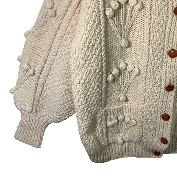 Irisfree Vintage Cable Knit Chunky Cardigan Button Front Made in Ireland - Picture 4 of 10